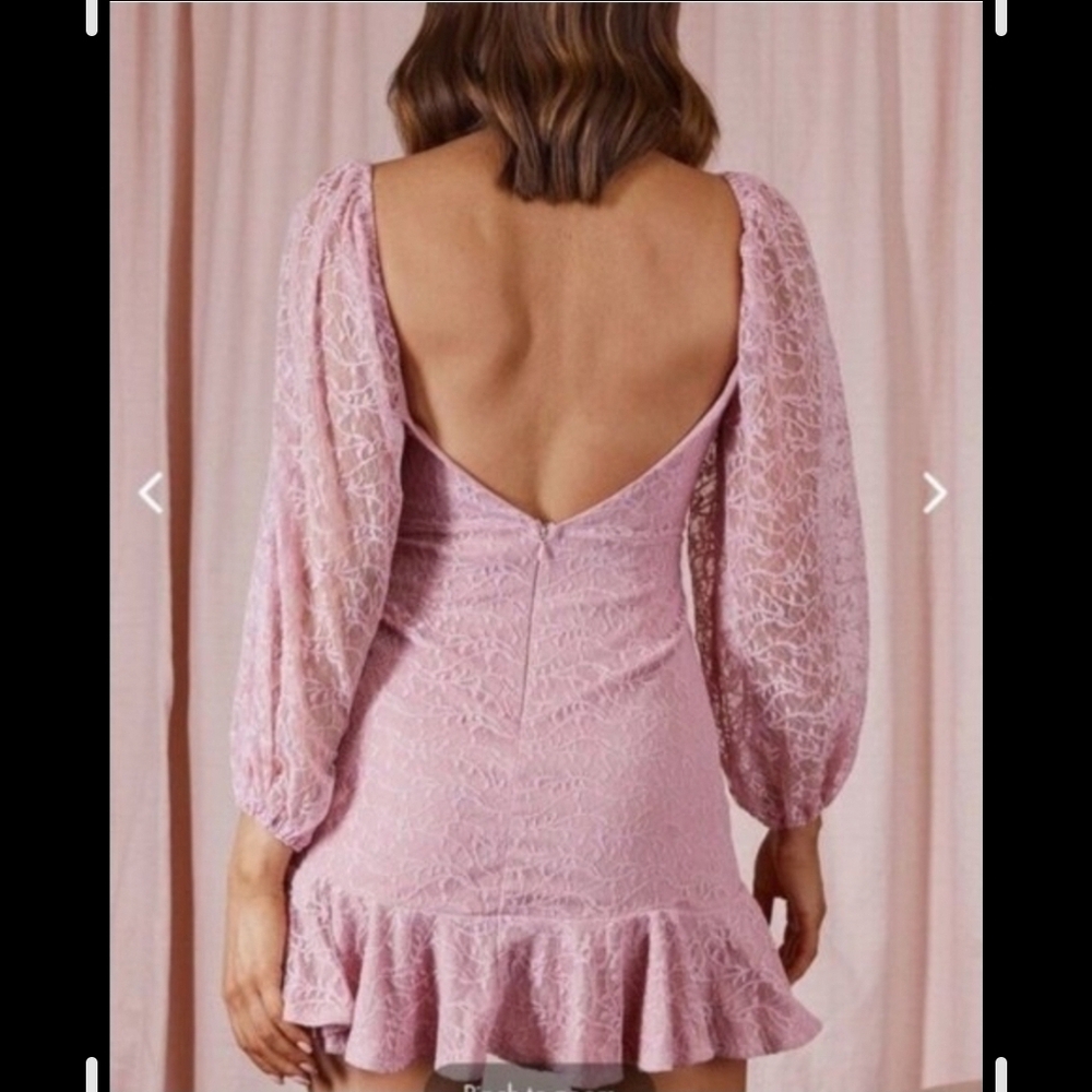 Selfie Leslie Halley Balloon Sleeve Blush Pink Lace Mini Dress NWT Size XS